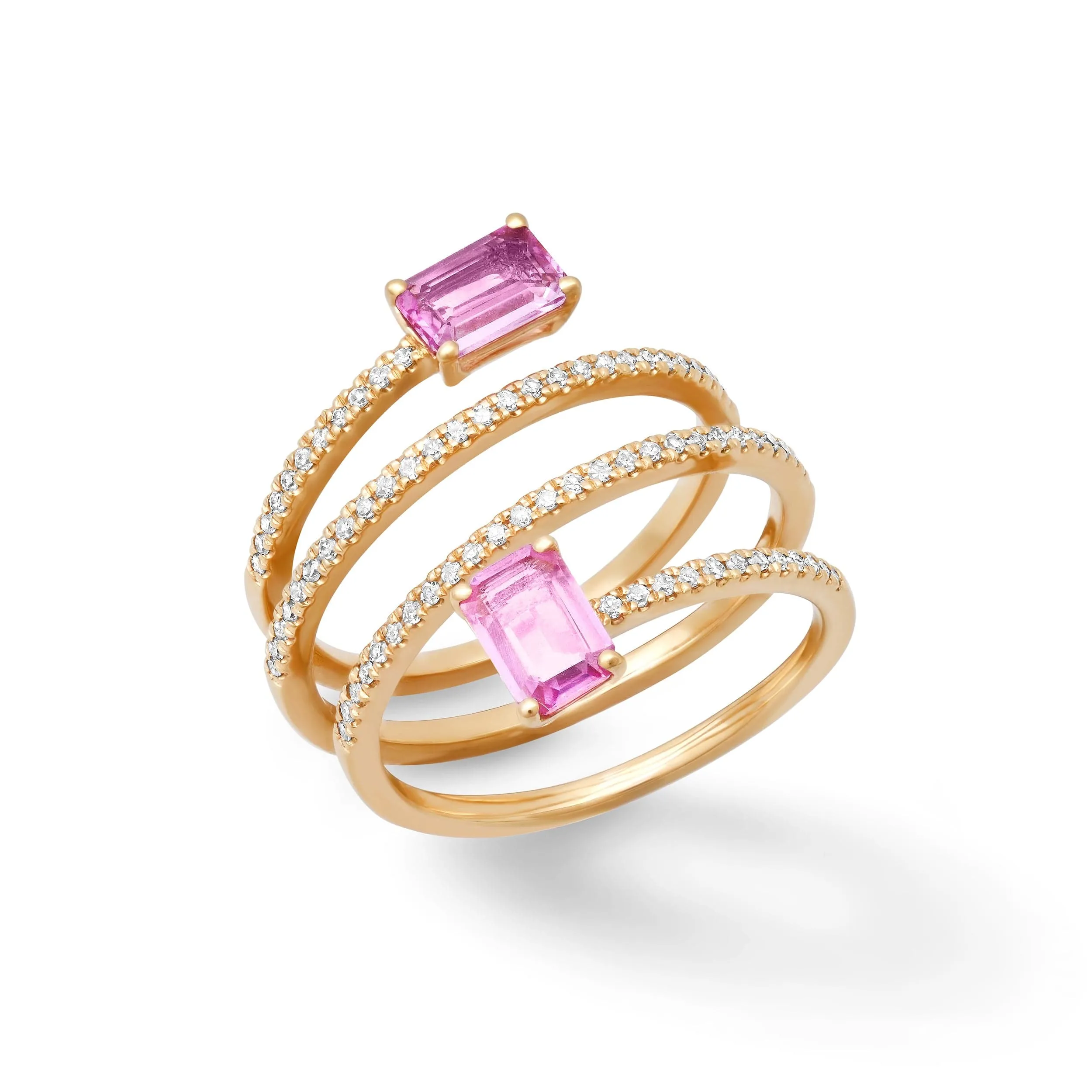 Wrap Around Ring with Pink Sapphire and Diamond in 14K Gold