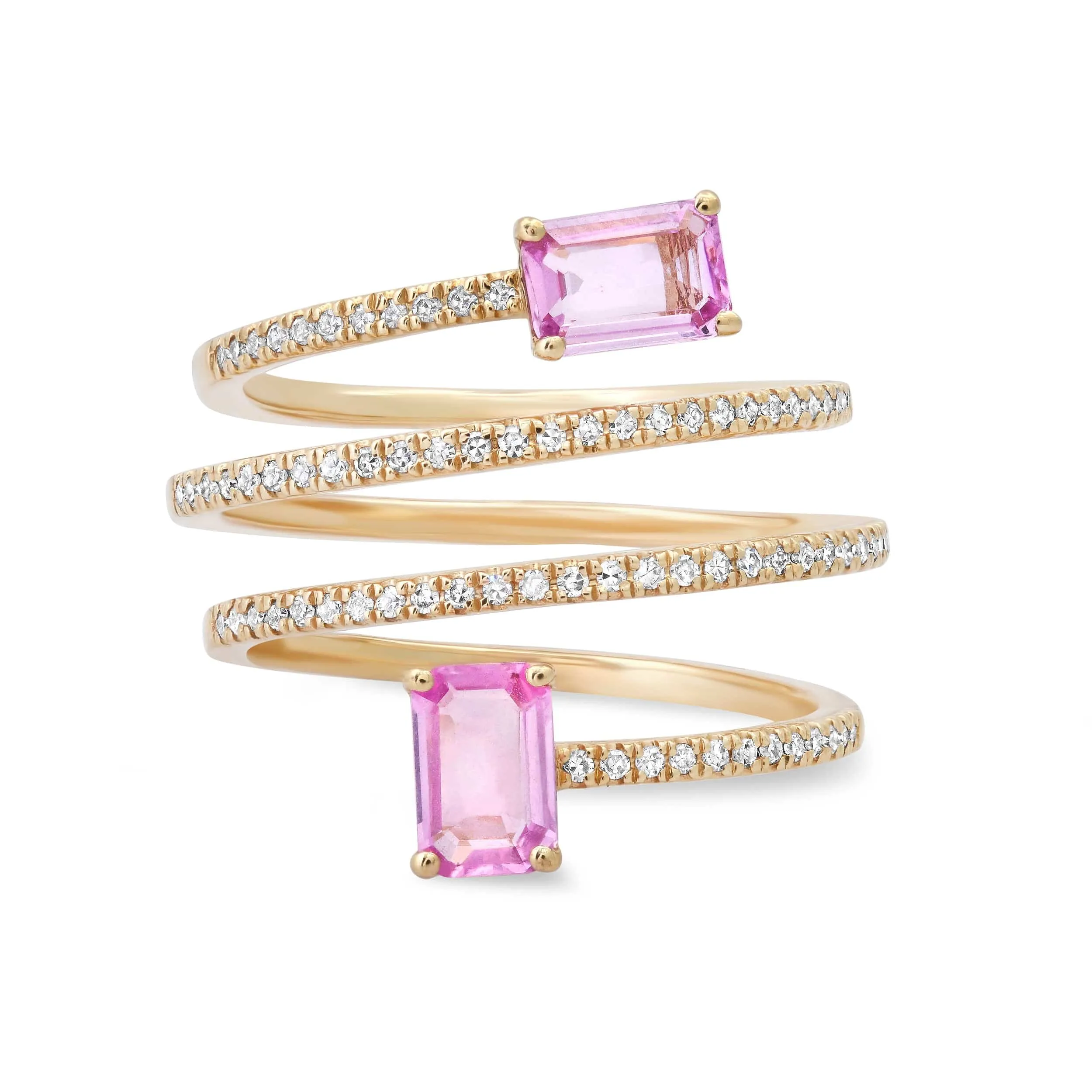 Wrap Around Ring with Pink Sapphire and Diamond in 14K Gold