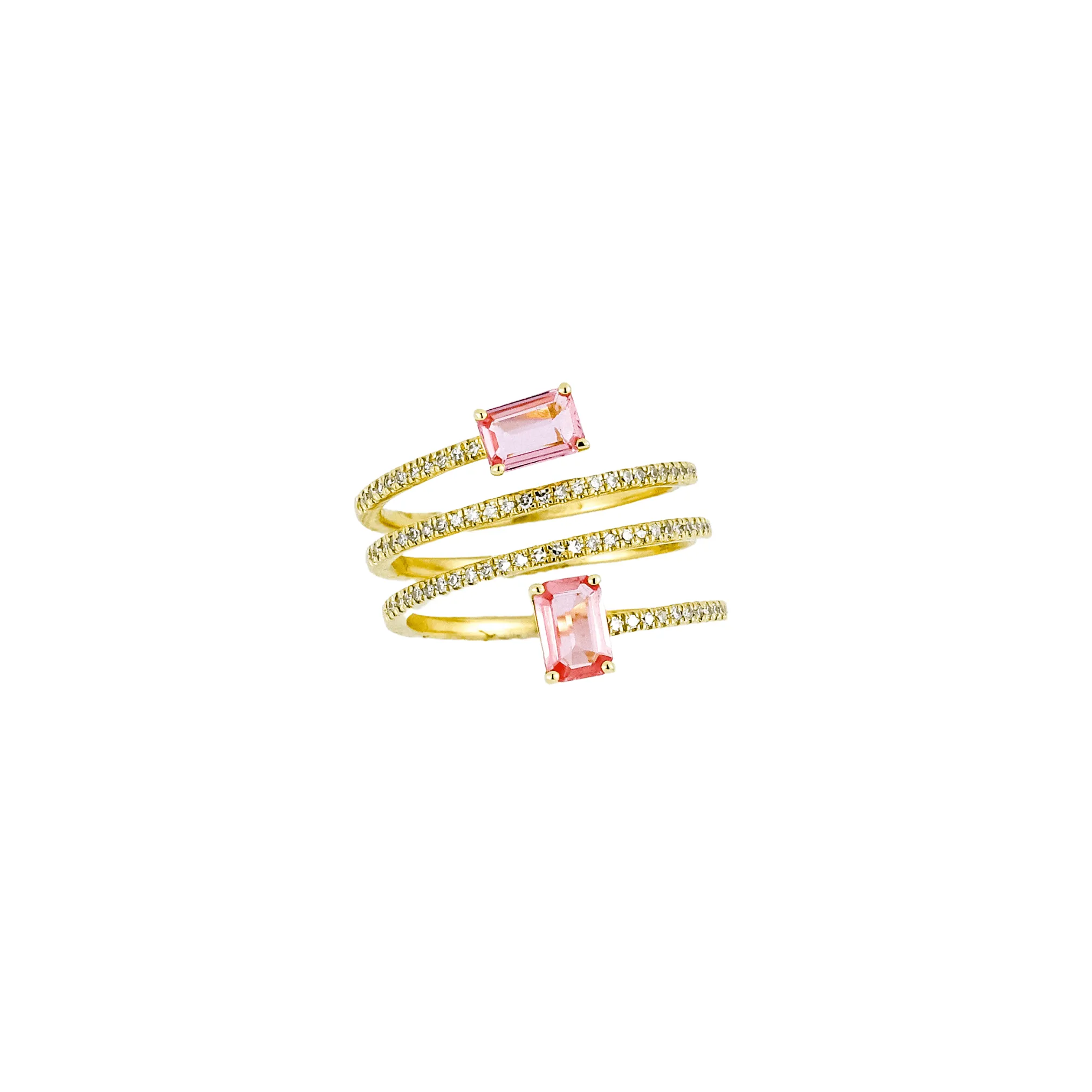 Wrap Around Ring with Pink Sapphire and Diamond in 14K Gold