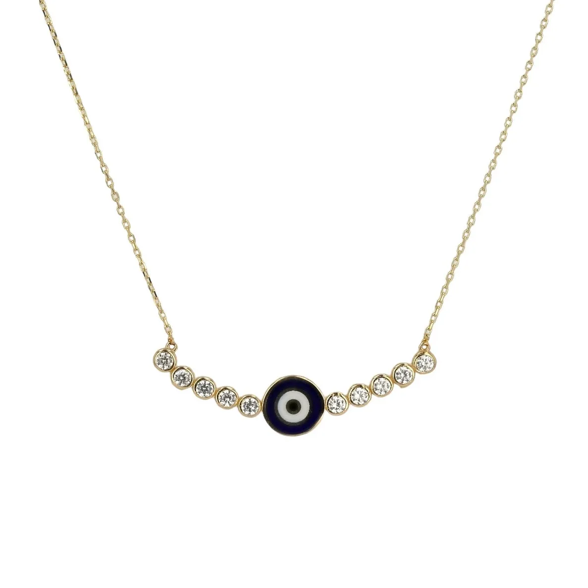 Blue eye bar necklace in 14K yellow gold