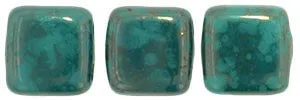 6mm Square Glass Beads in Persian Turquoise Moon Dust by CzechMates