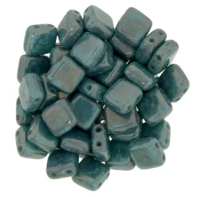 6mm Square Glass Beads in Persian Turquoise Moon Dust by CzechMates