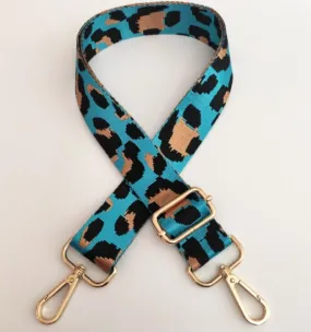 Aqua Leopard Print 1.5 Adjustable Embroidered Bag Strap