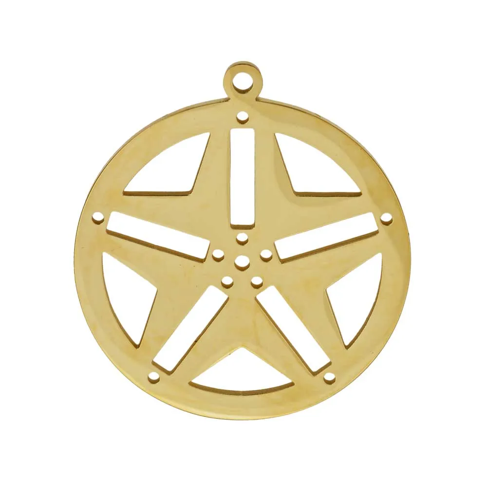 Gold Plated Round Pendant with Star Cutouts