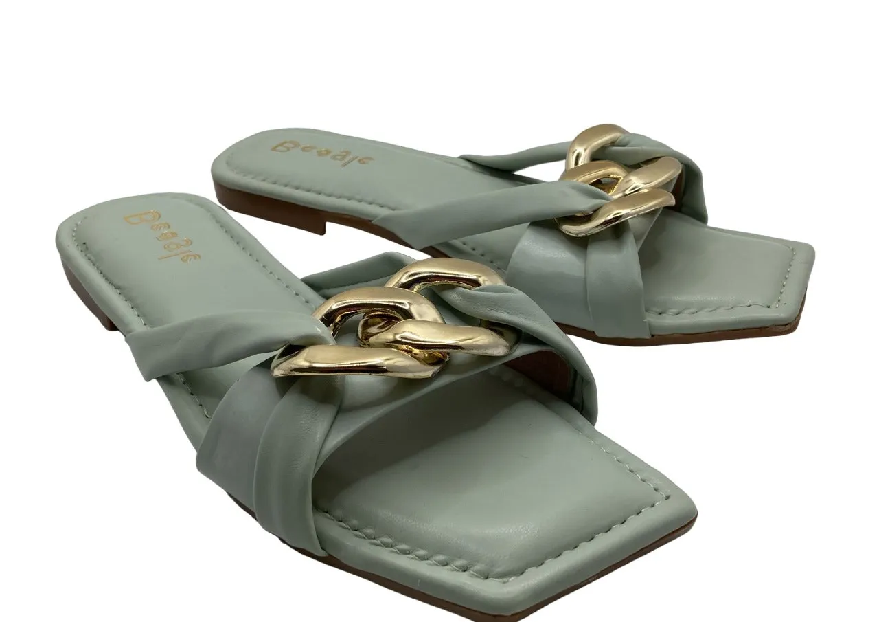 Women's Gold and Leather Double Strap Sandals for Beagle Breed