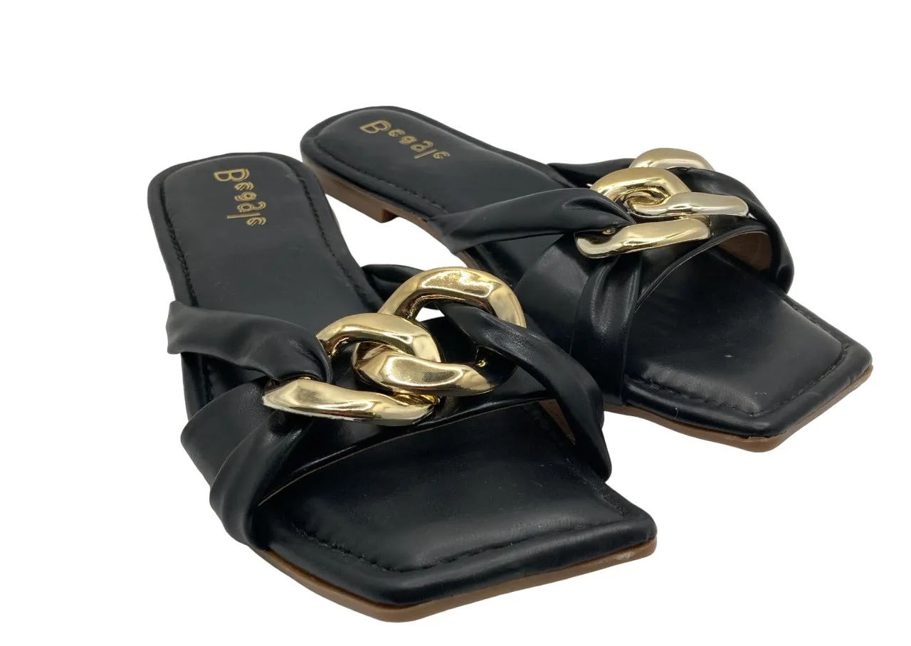 Women's Gold and Leather Double Strap Sandals for Beagle Breed