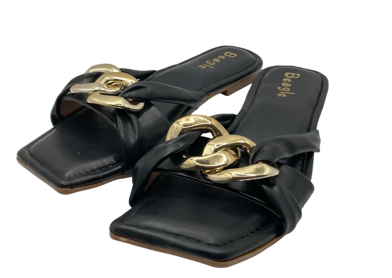 Women's Gold and Leather Double Strap Sandals for Beagle Breed