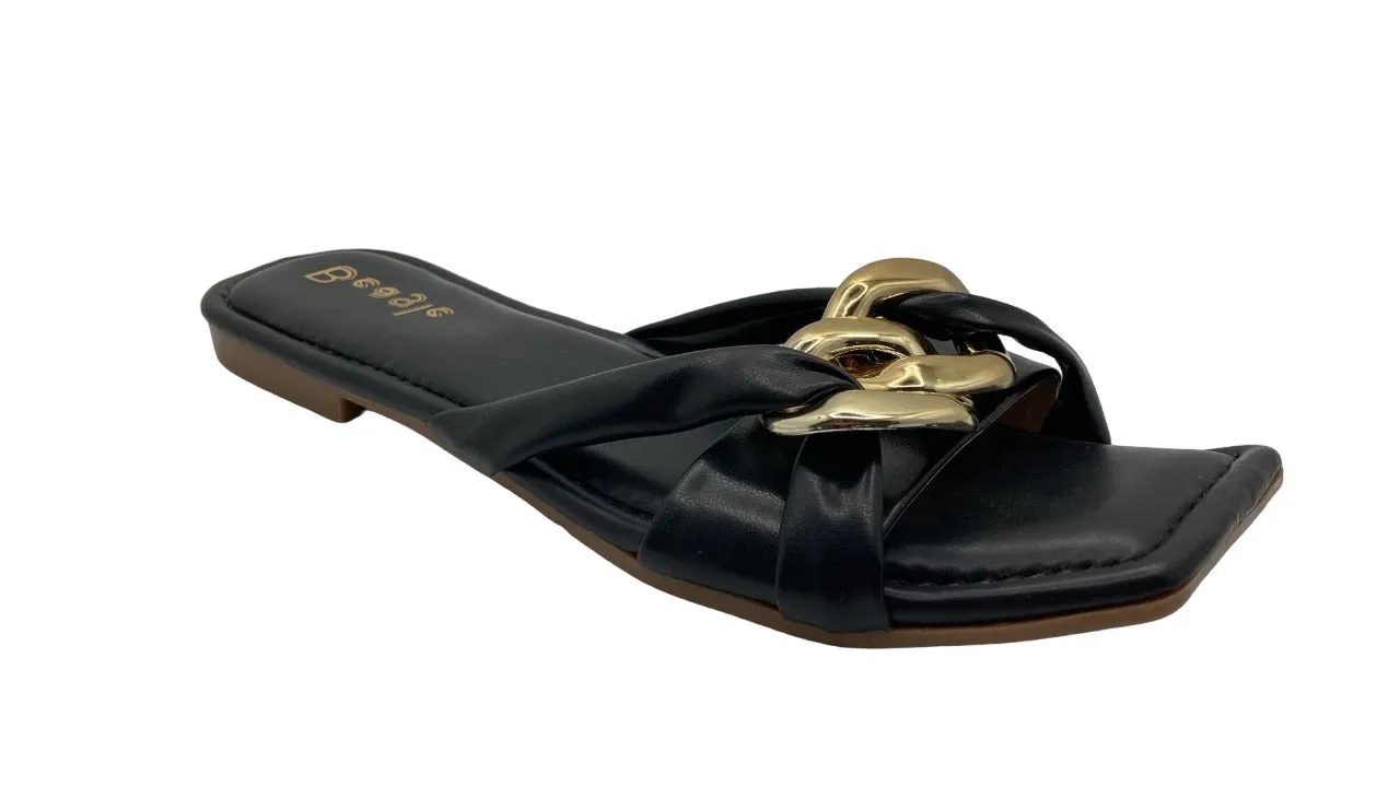 Women's Gold and Leather Double Strap Sandals for Beagle Breed