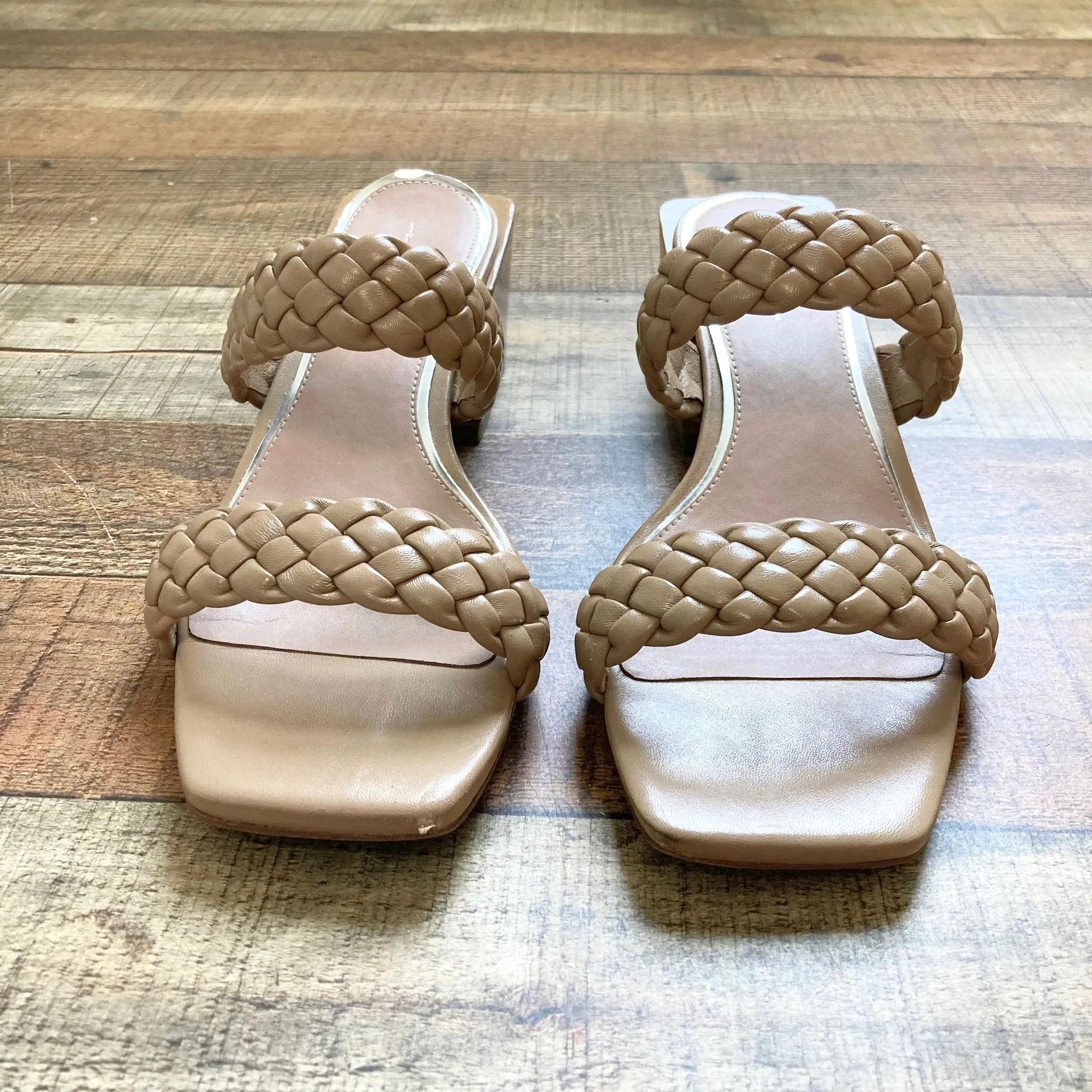 BEIGE BRAIDED DOUBLE STRAP SANDALS BY LINEA PAOLO IN SIZE 9 (CURRENTLY ONLINE)