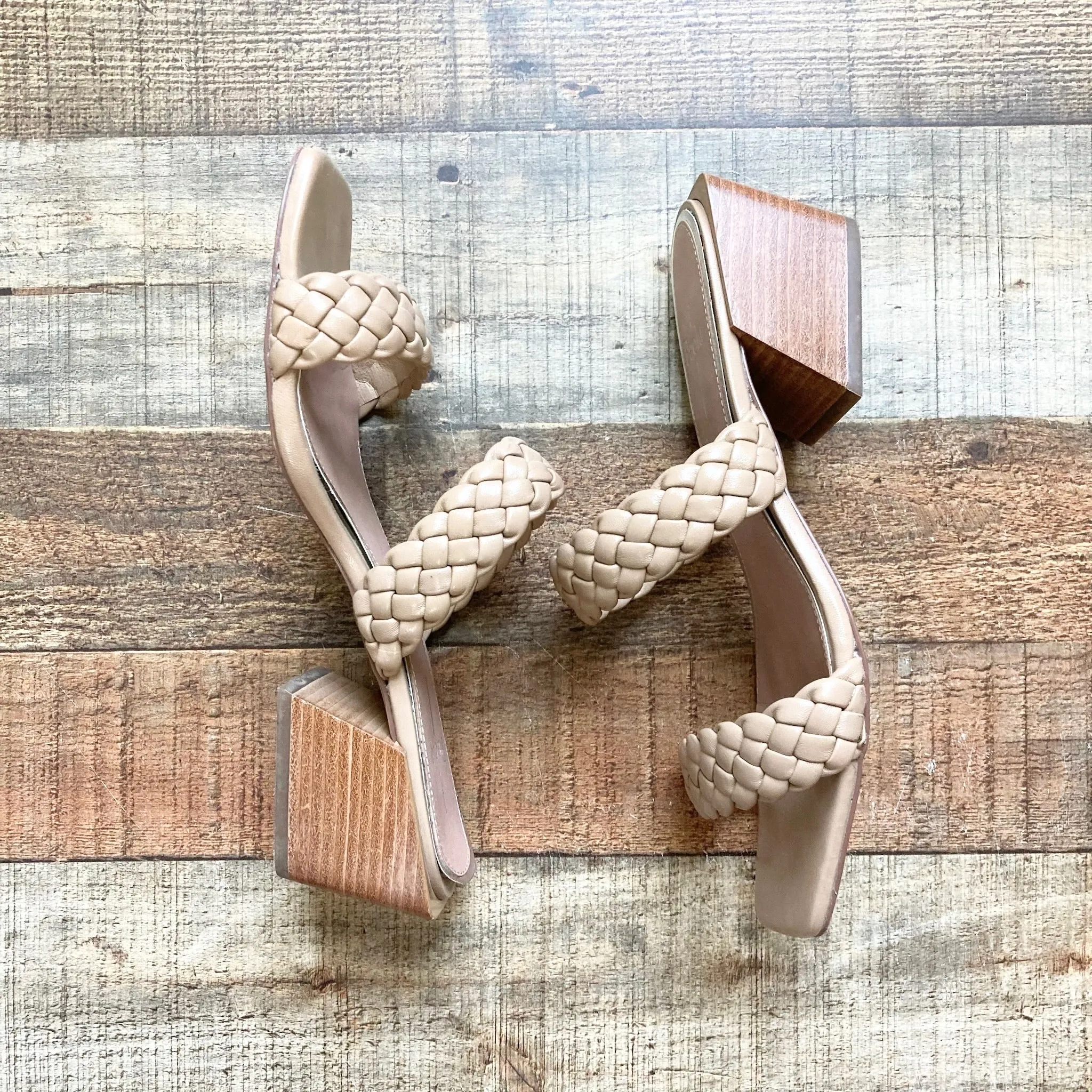 BEIGE BRAIDED DOUBLE STRAP SANDALS BY LINEA PAOLO IN SIZE 9 (CURRENTLY ONLINE)