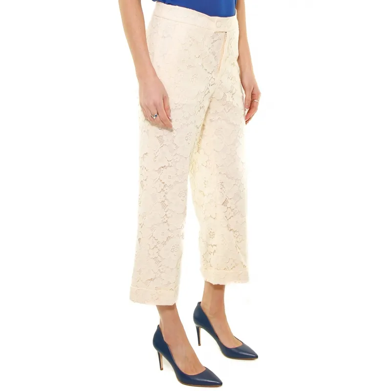 Beige Cropped Lace Pants