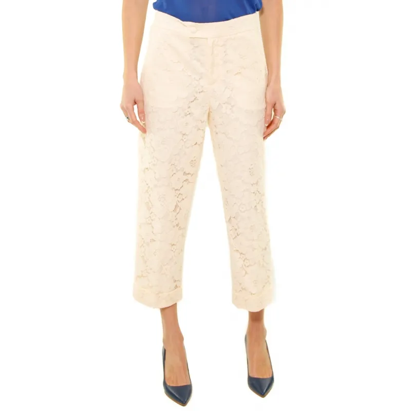 Beige Cropped Lace Pants