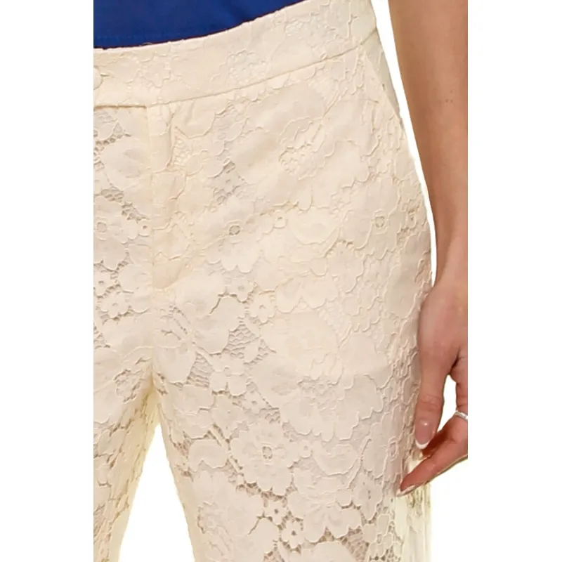 Beige Cropped Lace Pants