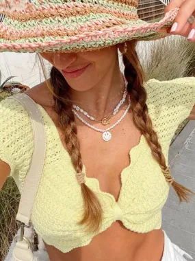 Cotton V-neck Crochet Knitting Crop Top for Women