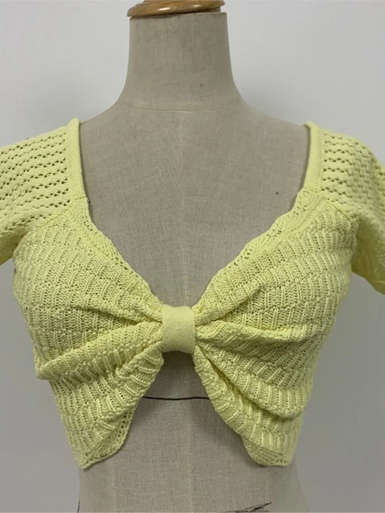 Cotton V-neck Crochet Knitting Crop Top for Women