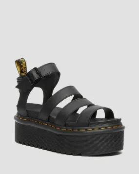 Black Hydro Leather Platform Strap Sandals