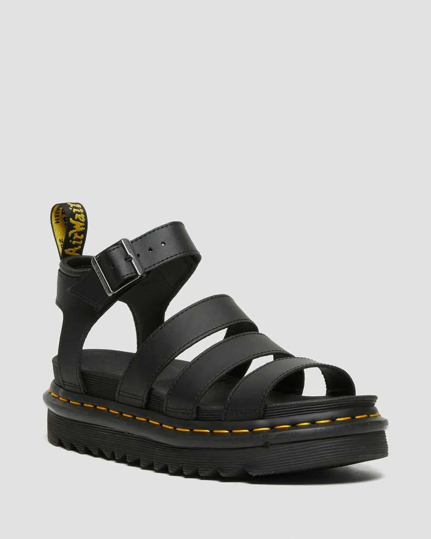 Black Hydro Leather Strap Sandals