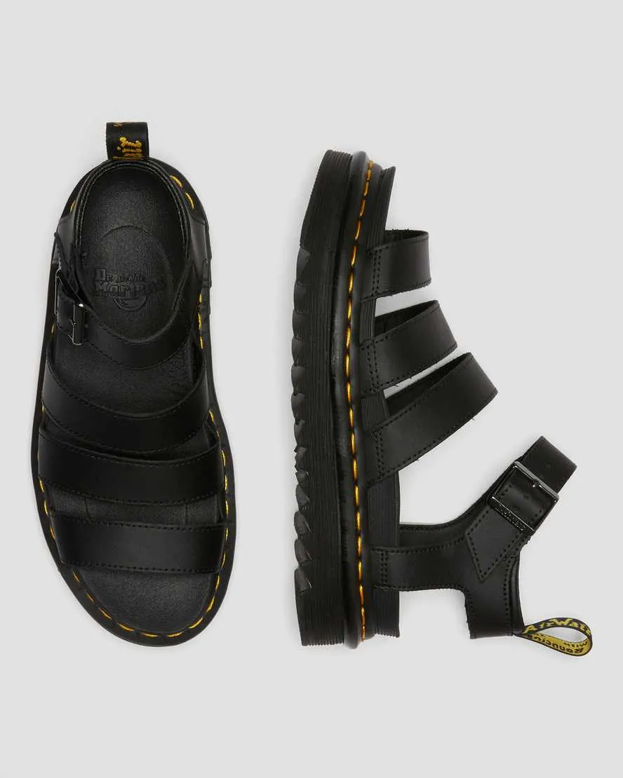 Black Hydro Leather Strap Sandals