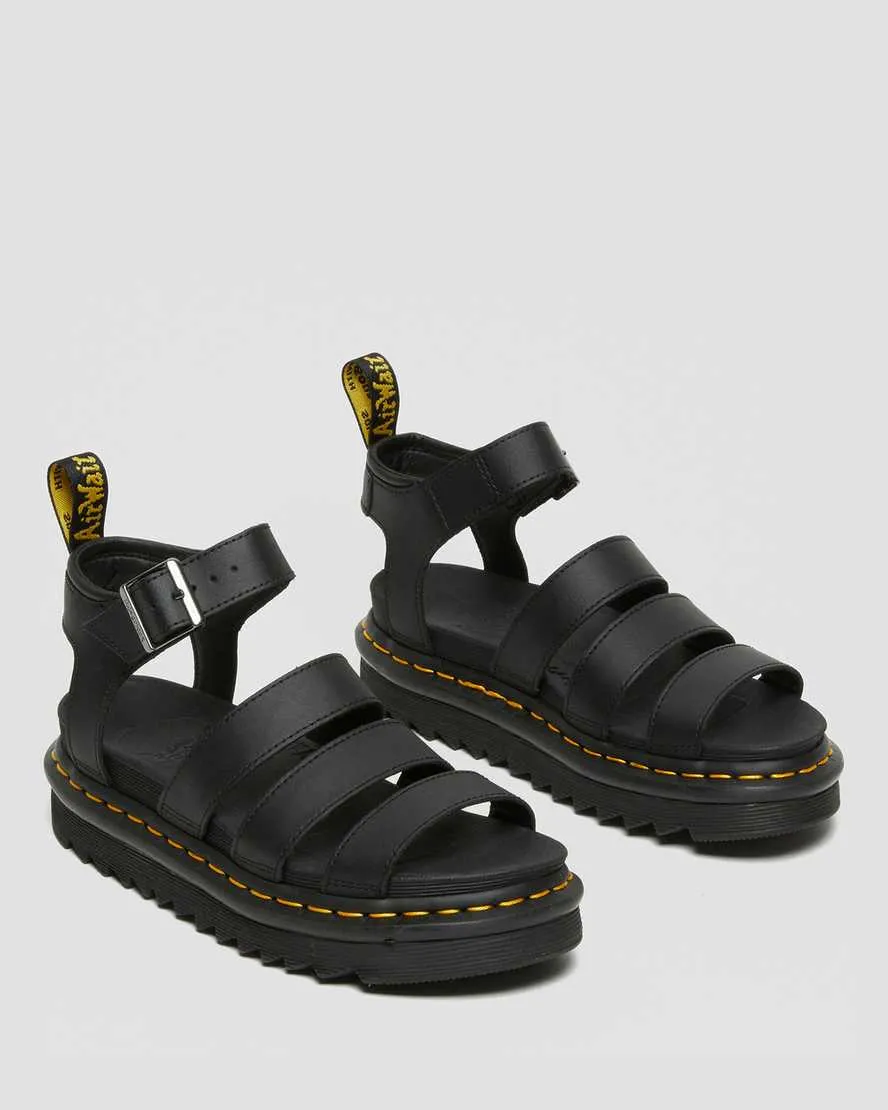 Black Hydro Leather Strap Sandals