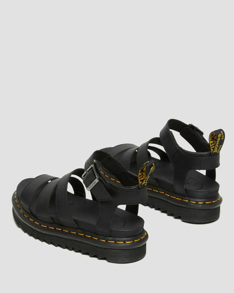 Black Hydro Leather Strap Sandals