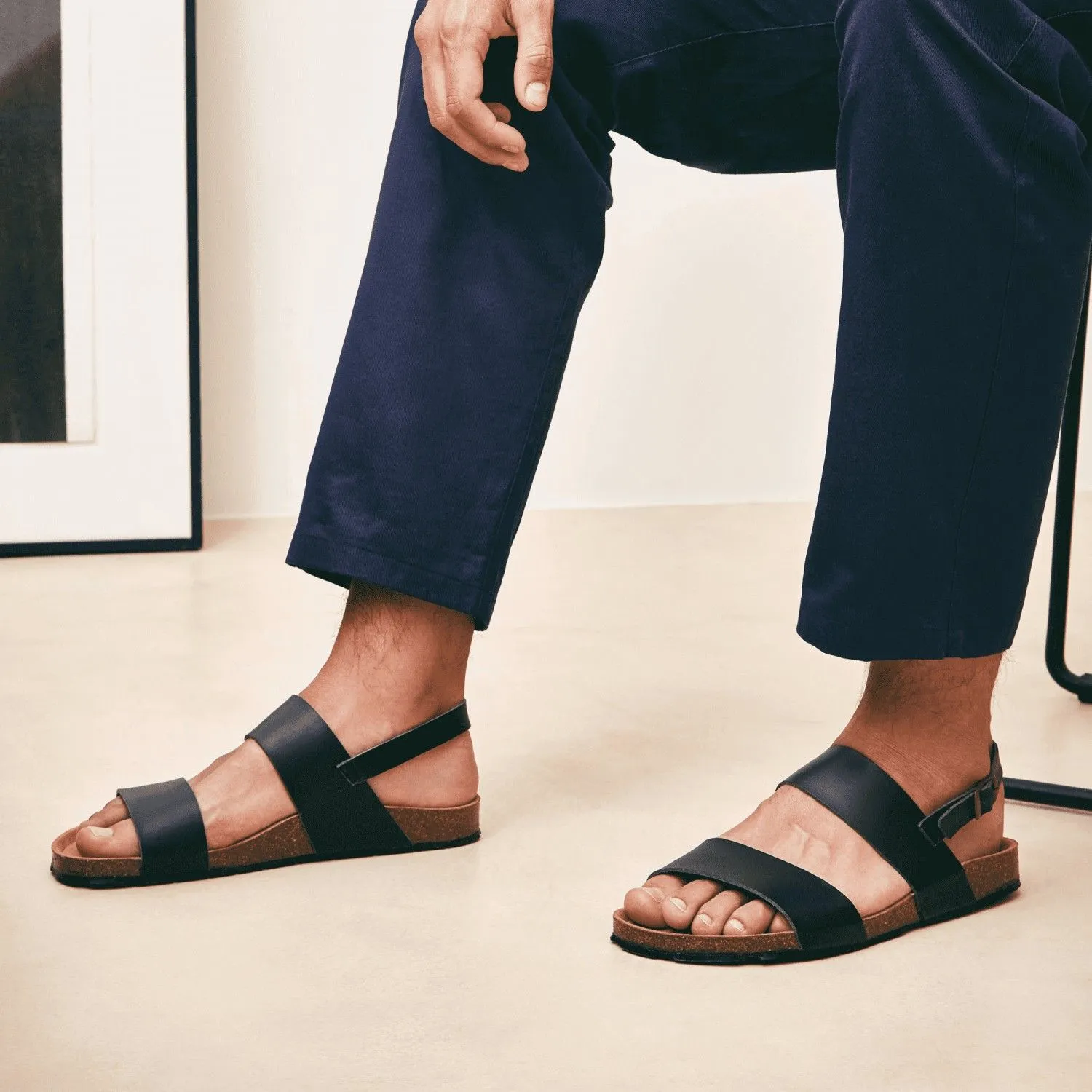 Black Nae Vegan Zander Three Strap Sandals