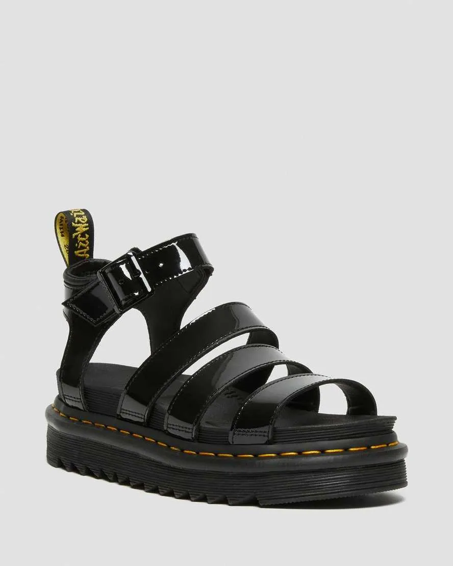 Black Patent Leather Strap Sandals