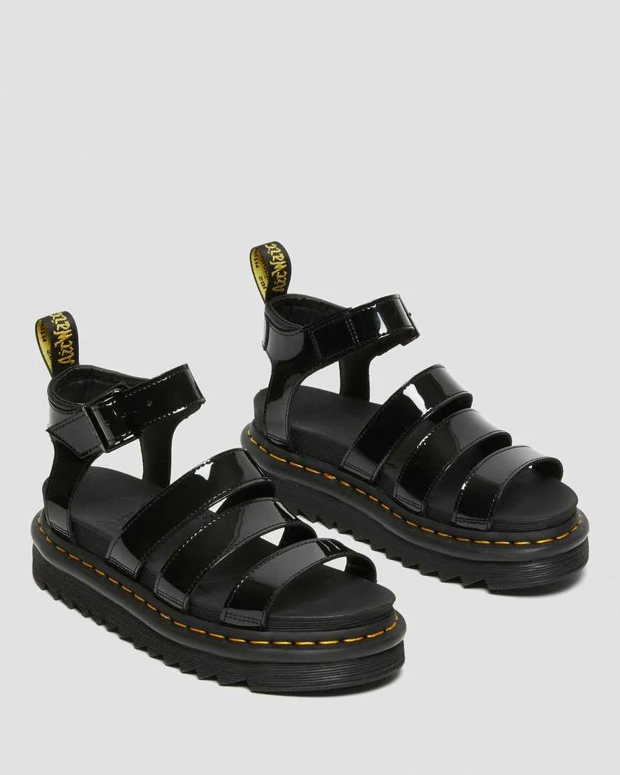 Black Patent Leather Strap Sandals