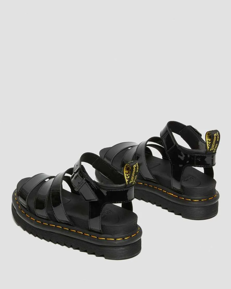 Black Patent Leather Strap Sandals