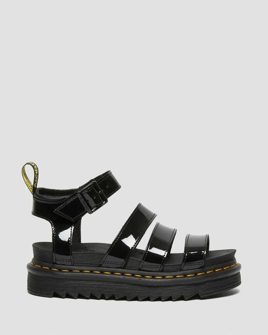 Black Patent Leather Strap Sandals