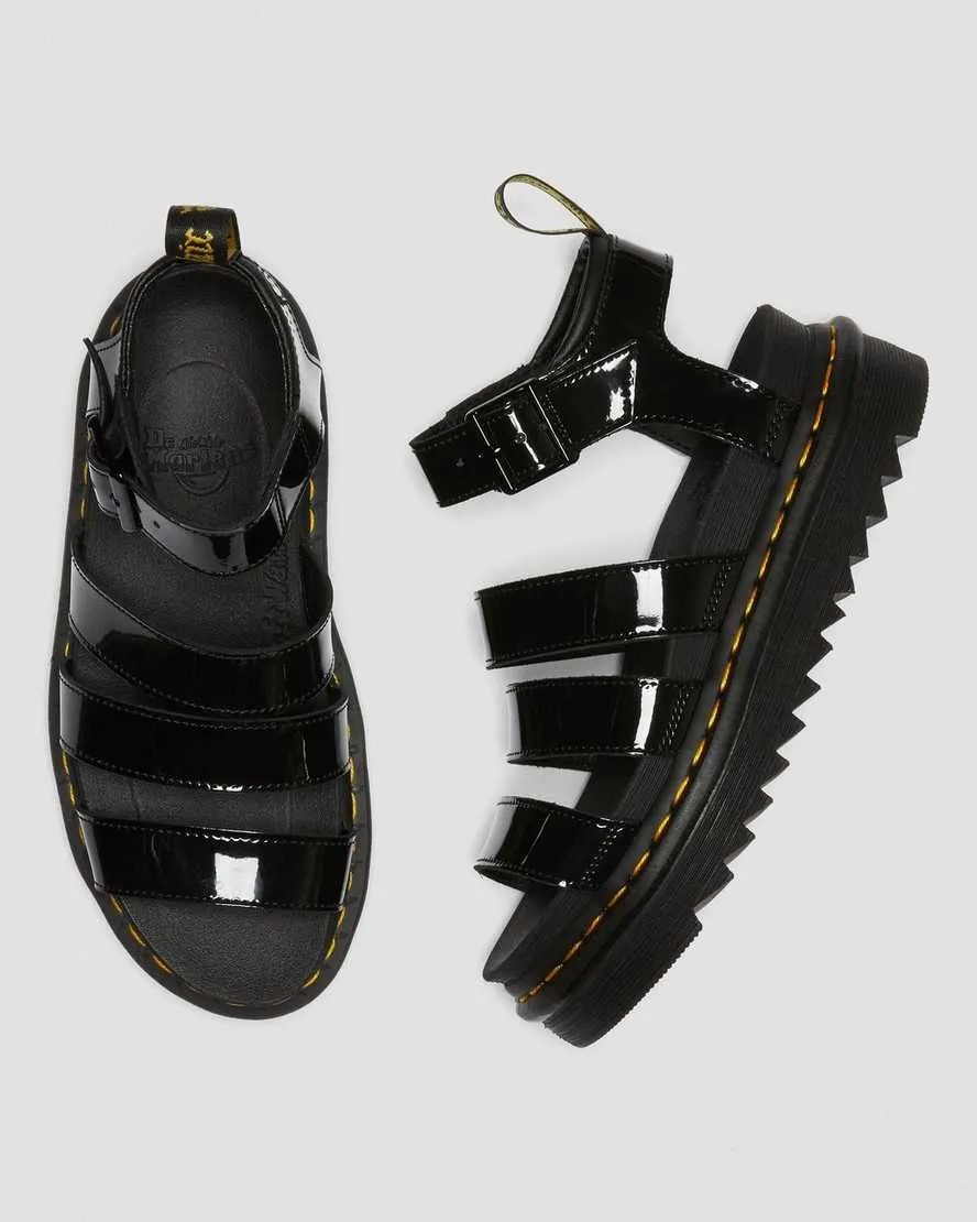 Black Patent Leather Strap Sandals