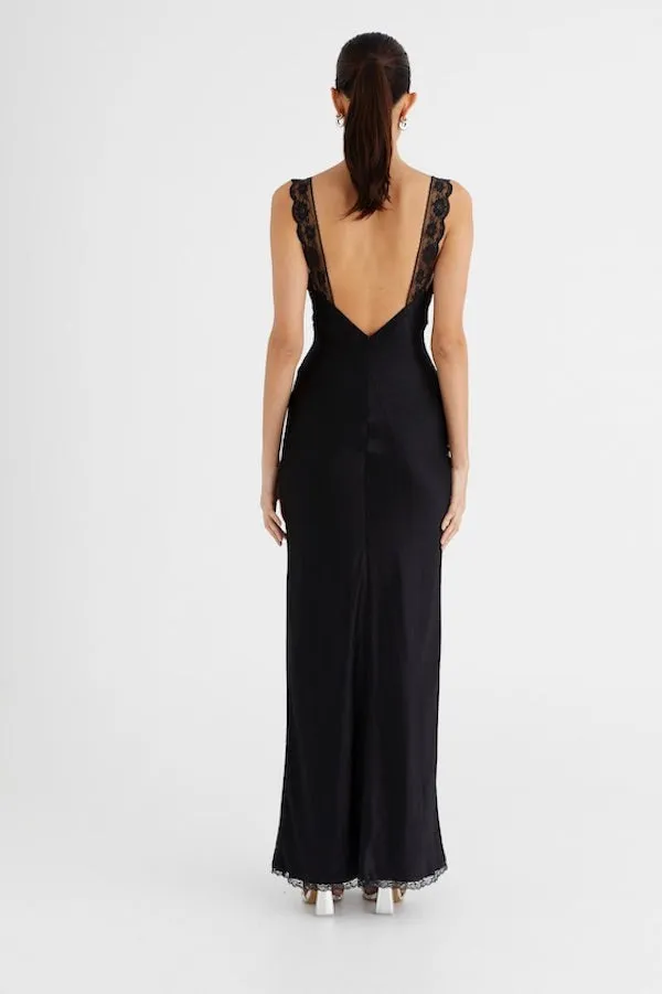 Sleek Black Satin Slip Dress