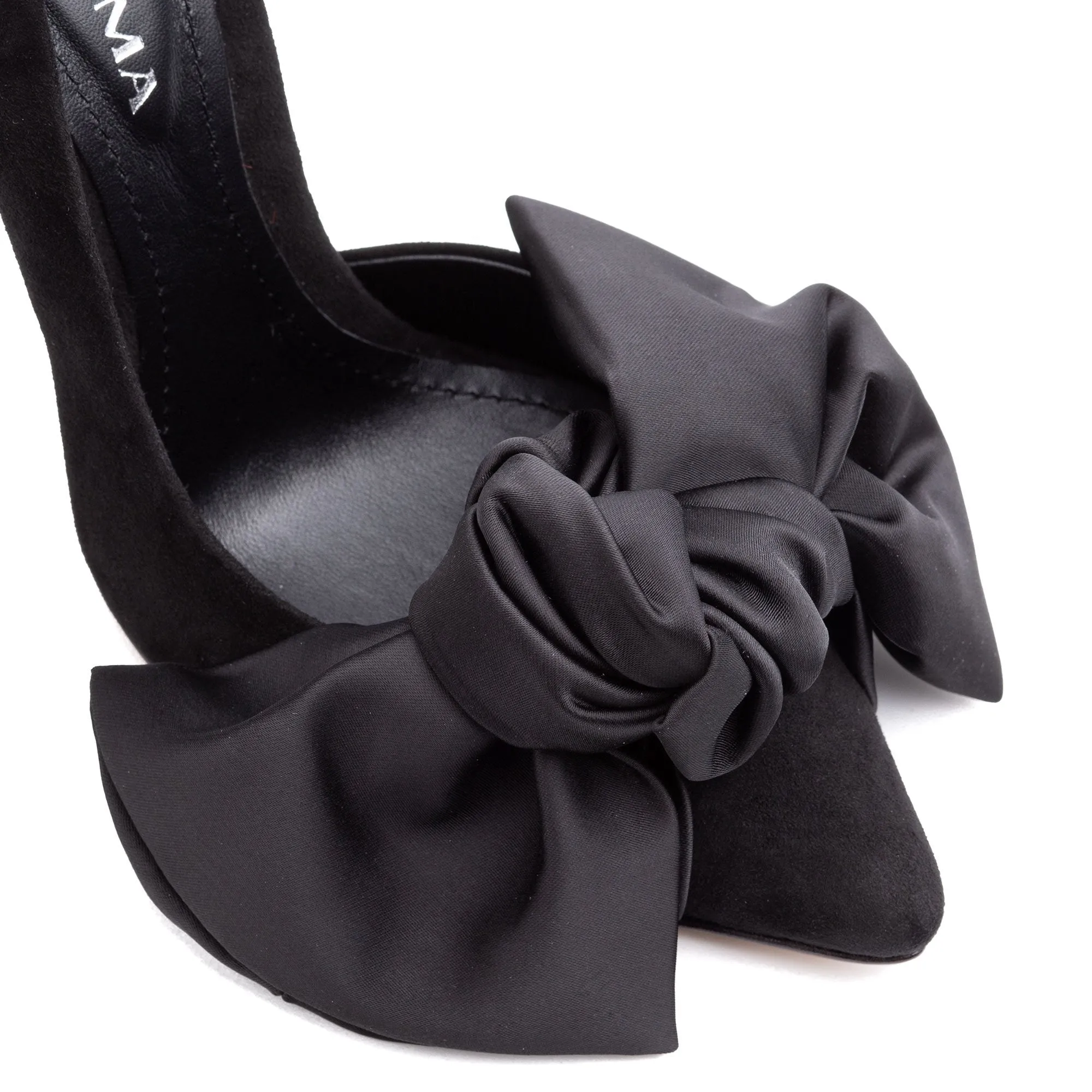 Black Suede Stiletto with Oversized Satin Bow