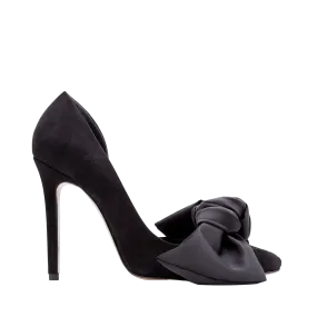 Black Suede Stiletto with Oversized Satin Bow