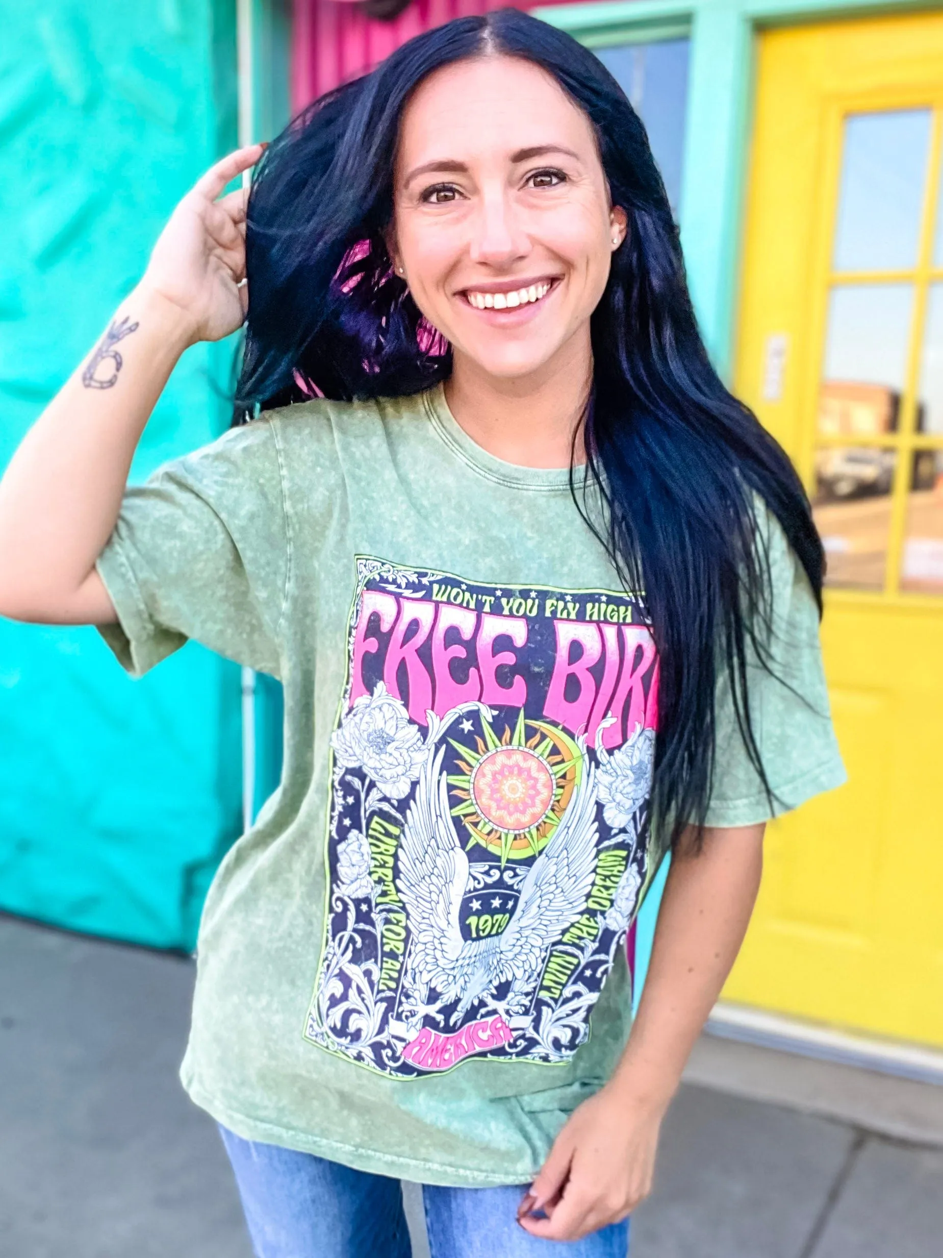 Olive Neon Freebird Tee