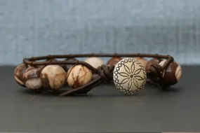 Brown Zebra Jasper Dark Brown Leather Wrap Bracelet