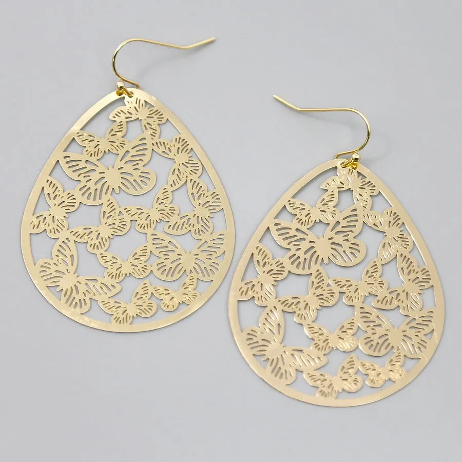 Filigree Drop Earrings with Butterfly Cutout