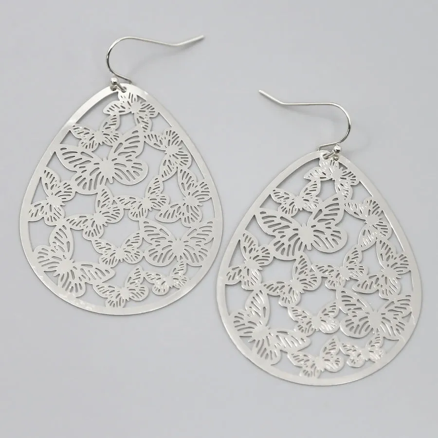 Filigree Drop Earrings with Butterfly Cutout