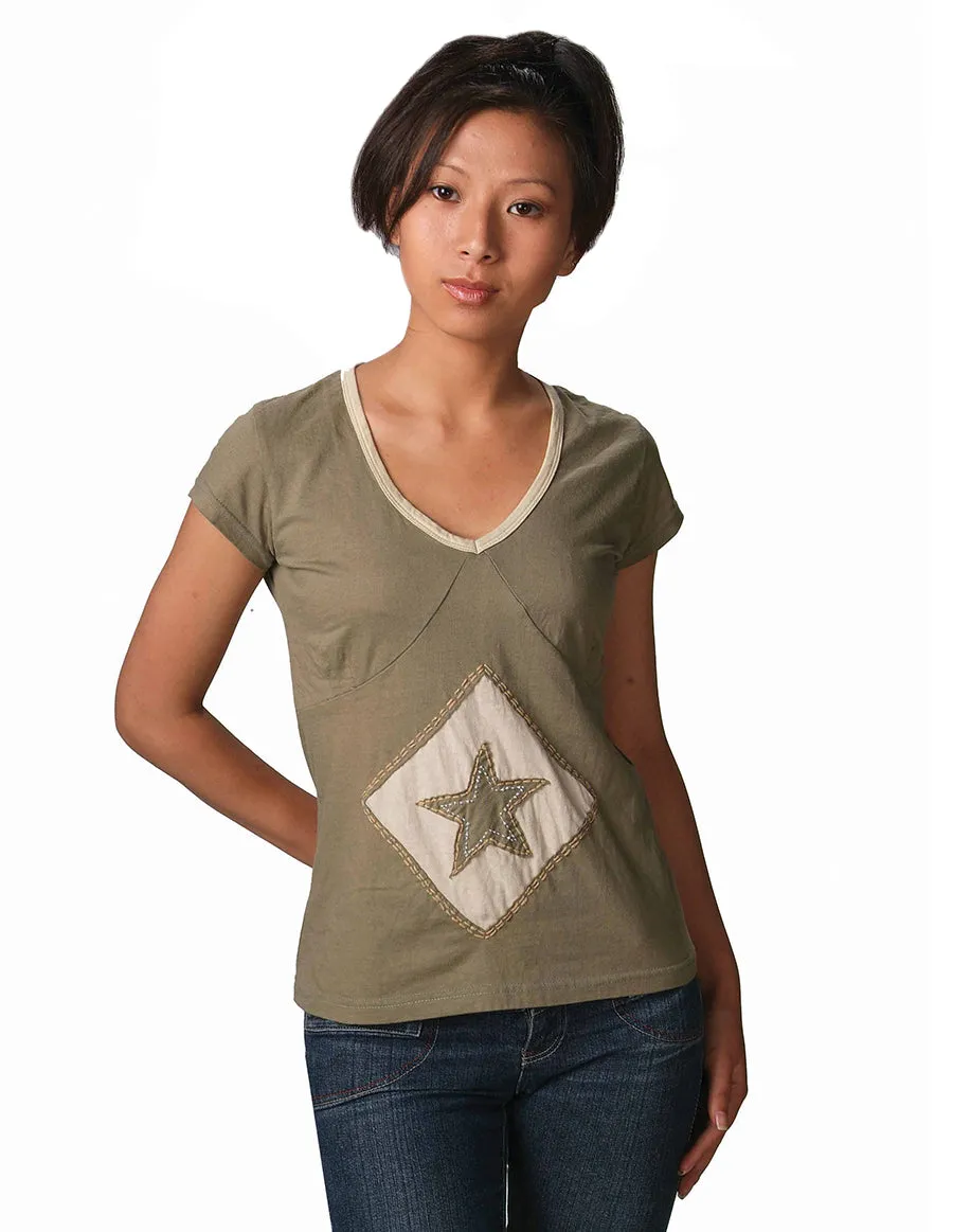 Stylish Cotton Top with Star and Diamond Detail