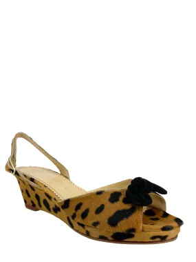 Leopard Print Calf Hair Slingback Wedges Size 11