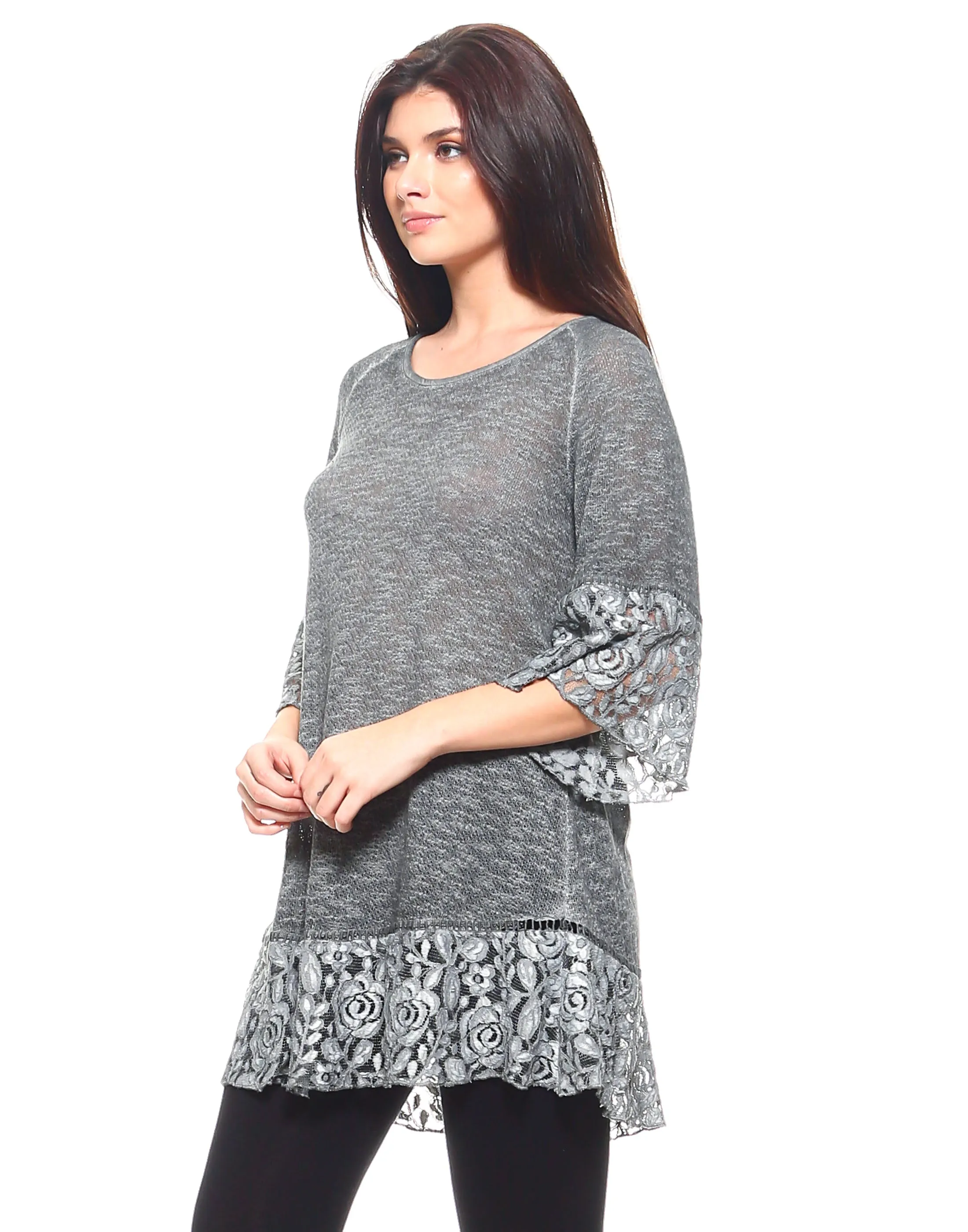 Lace Trim Tunic in Grey