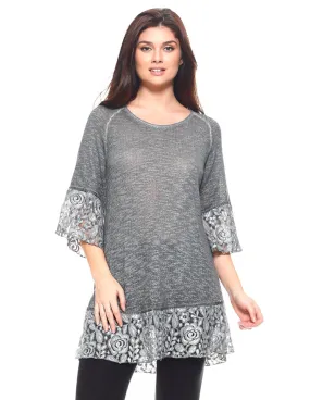 Lace Trim Tunic in Grey