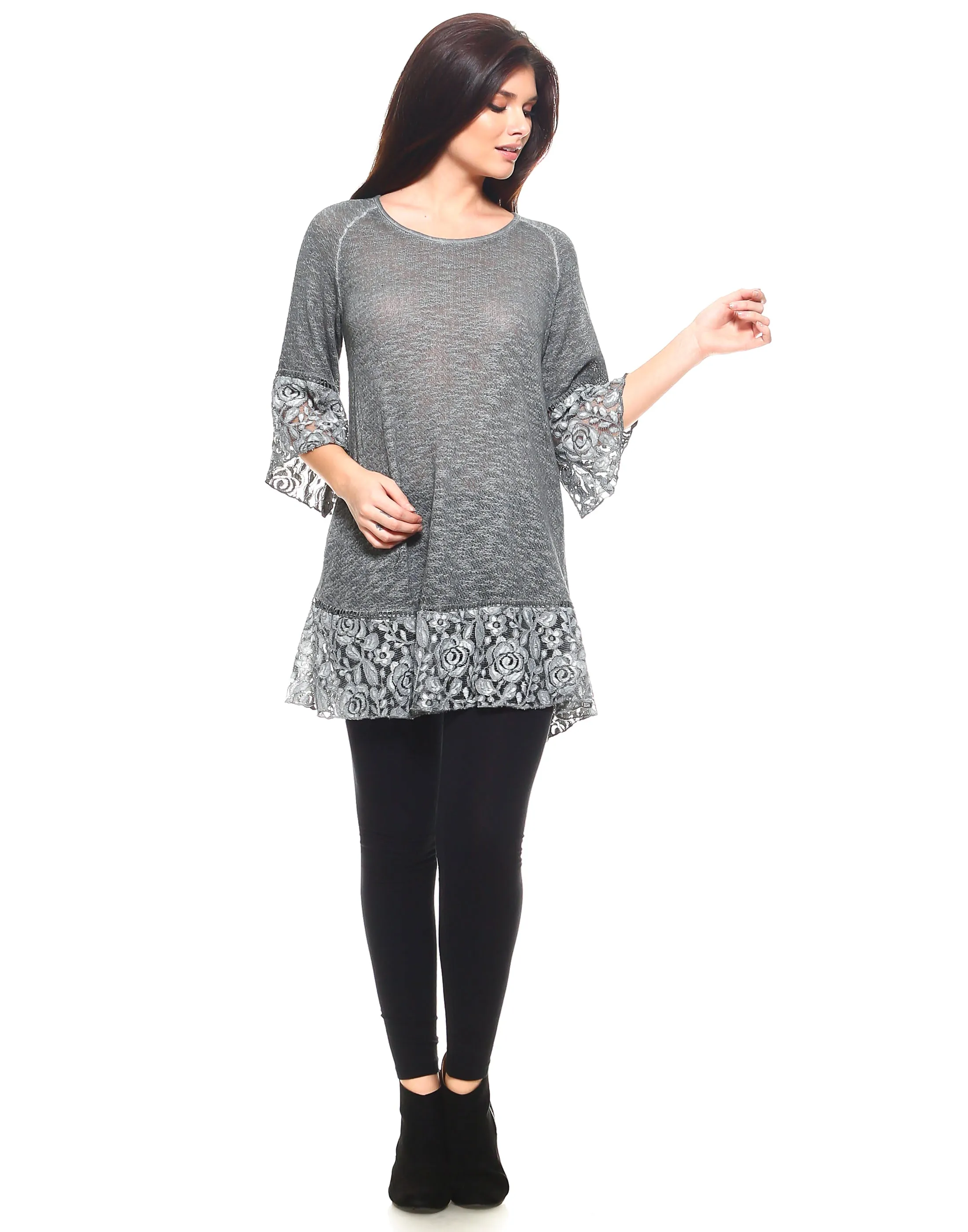 Lace Trim Tunic in Grey