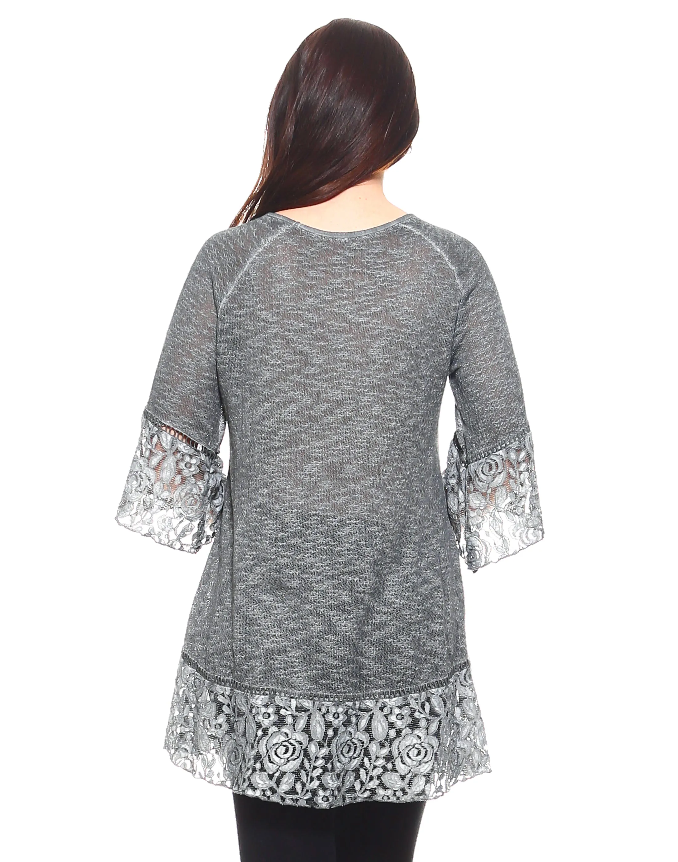 Lace Trim Tunic in Grey