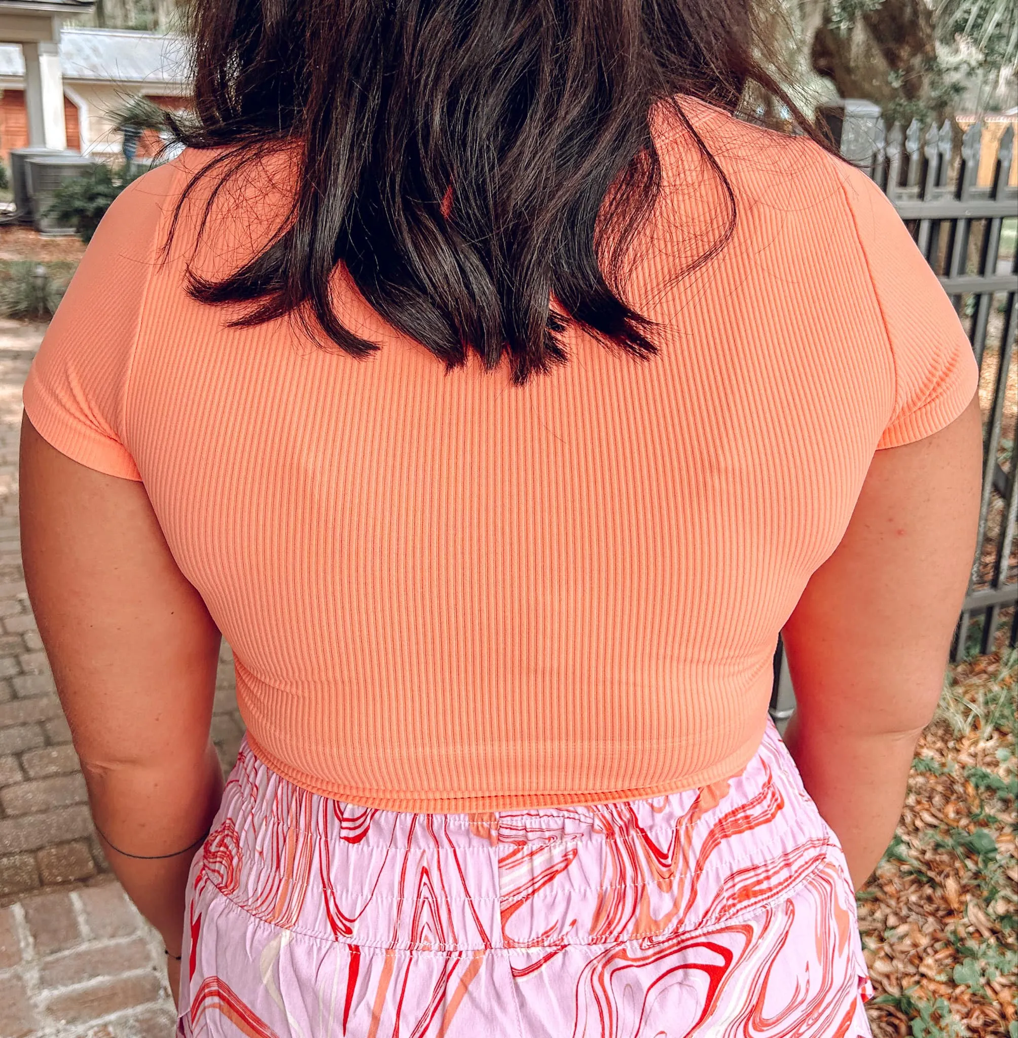 Coral Ribbed Crop Tee