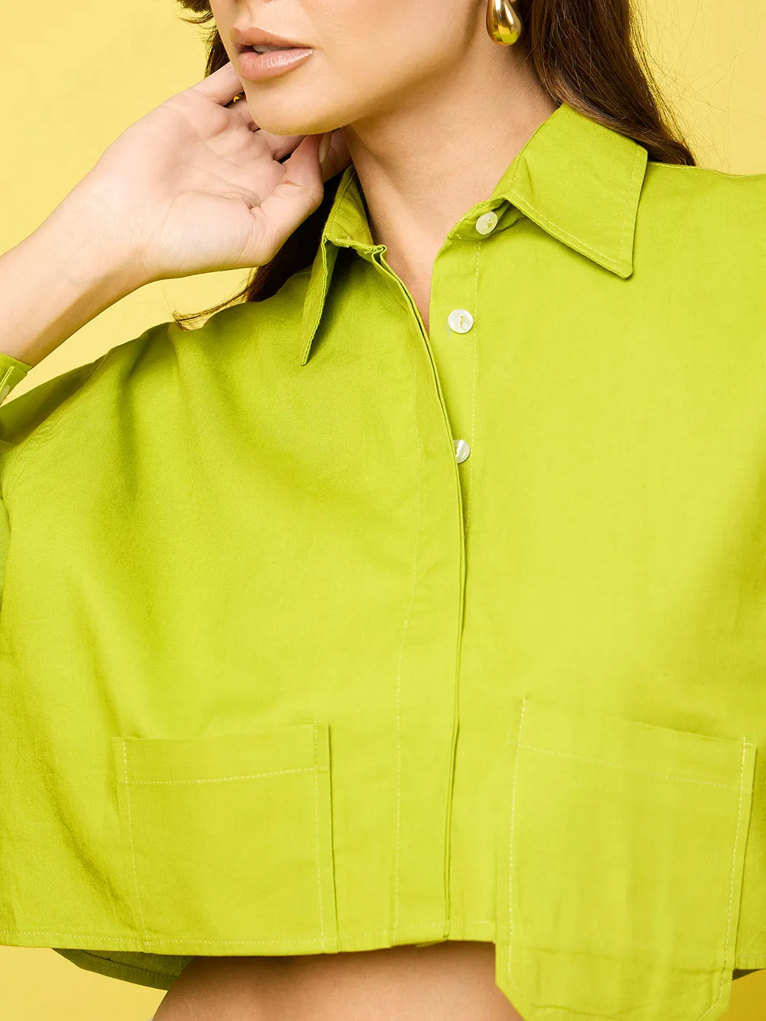 Pocketed Cropped Cotton Shirt