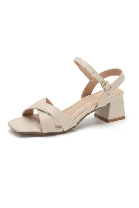 Cross Block Heeled Ankle Strap Sandals