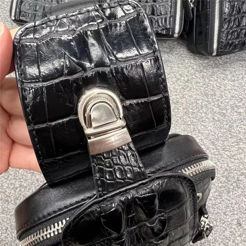 Genuine Leather Alligator Pattern Chest Bag for Men