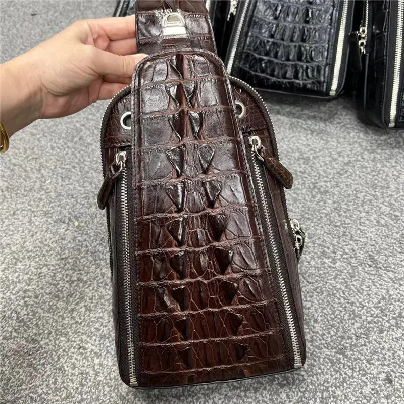 Genuine Leather Alligator Pattern Chest Bag for Men