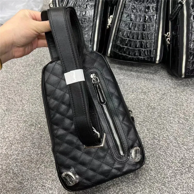 Genuine Leather Alligator Pattern Chest Bag for Men