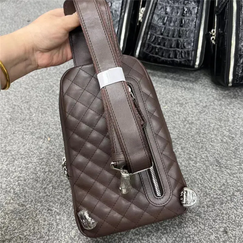 Genuine Leather Alligator Pattern Chest Bag for Men